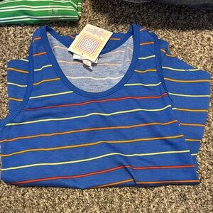 LuLaRoe Blue Tank Top with Multicolor Stripes